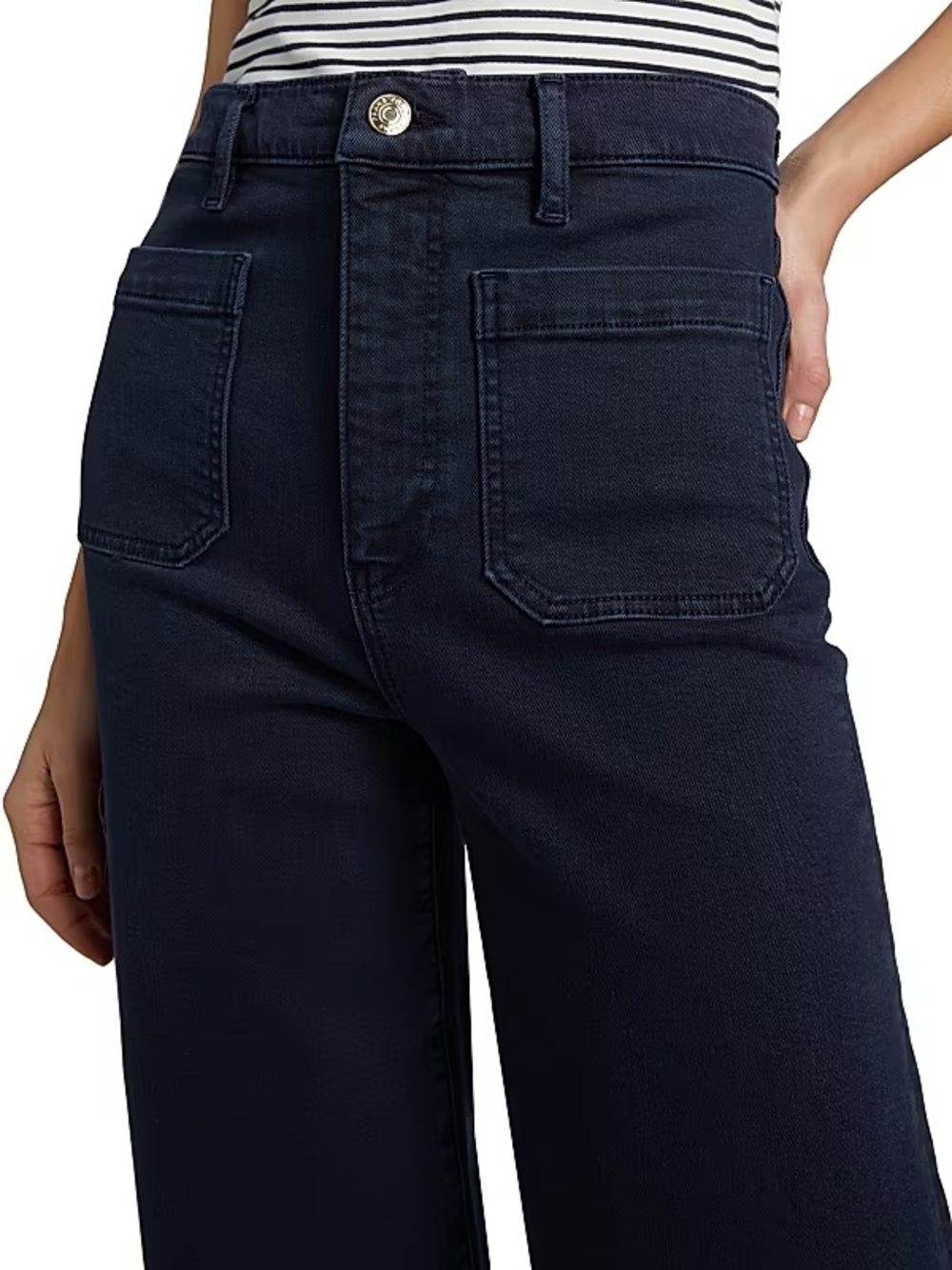 Maeve Dark Navy Wide-Leg Jeans with Front Patch Pockets